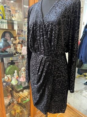 AllSaints Black Leopard-Print Wrap Mini Dress